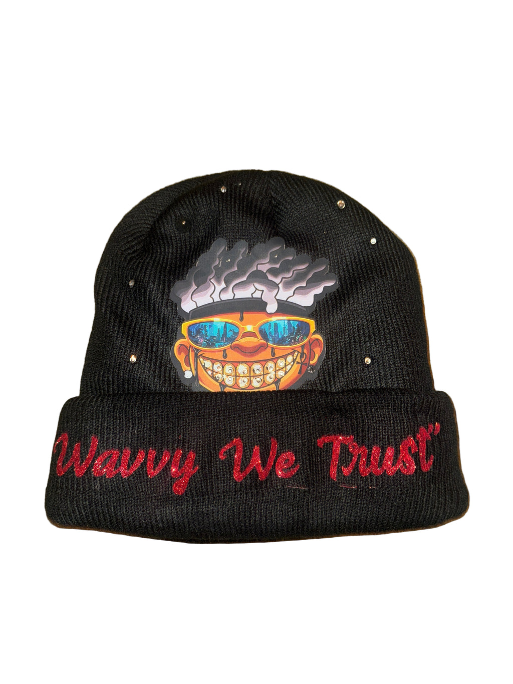 Kreme "Otto"  Thick Rhinestone Beanie with Wavy We Trust Statement