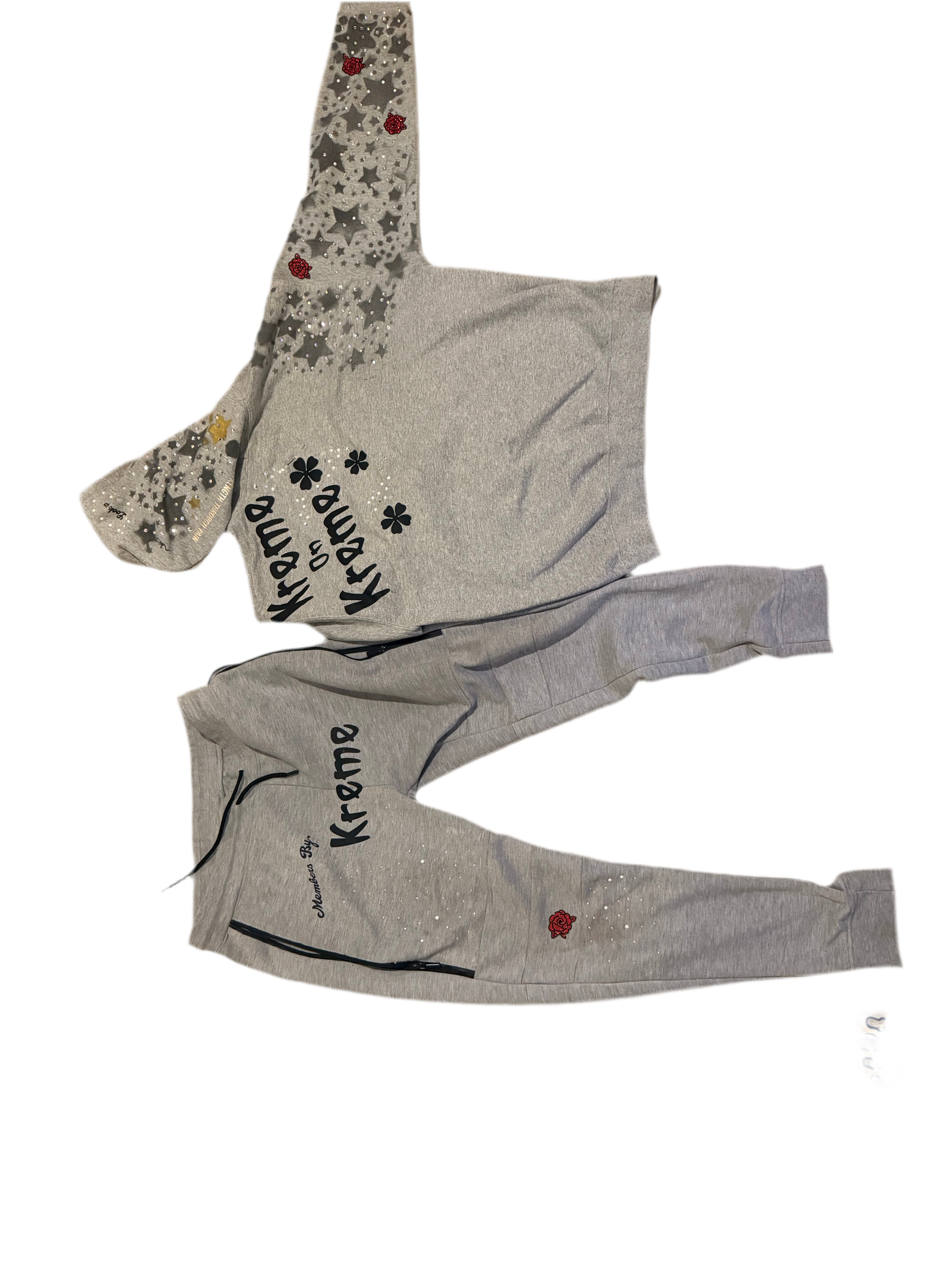 “KremeOnKreme” SweatSuit *Rhinestone / Pearl Sleeve*